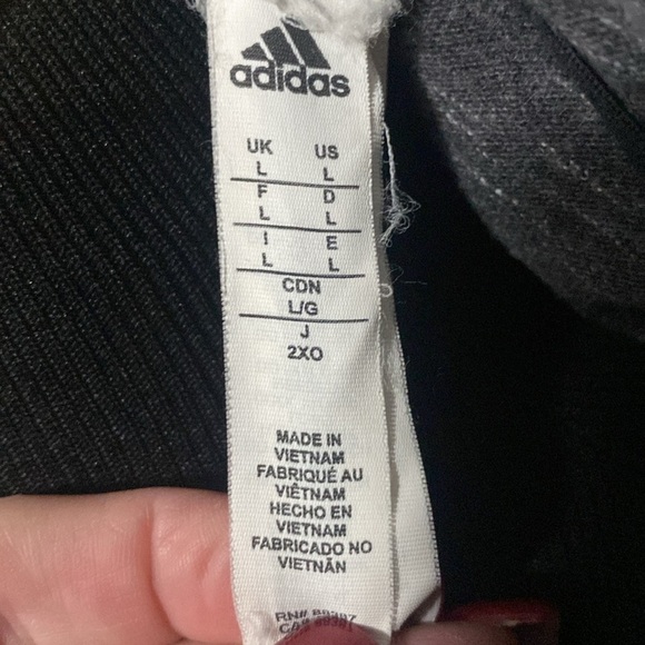 Adidas Women’s Sweatshirt Hoodie Dark Gray Heather Black Stitching & Tie Sz L - Picture 8 of 9